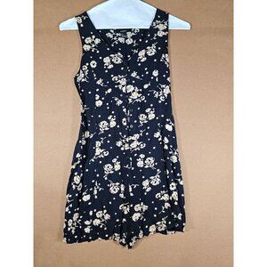 Forever 21 Black Floral Romper Women Size Small Button Up